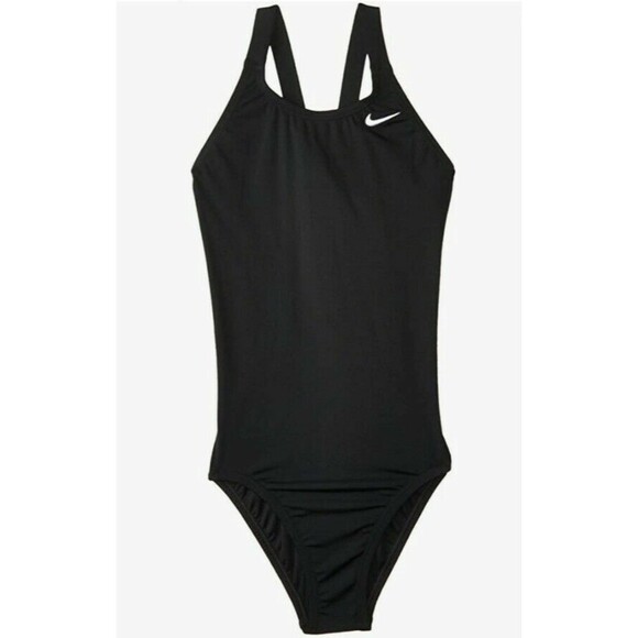 Nike Girls Solid Fast Back One Piece Swimsuit sz S Black Small - Picture 2 of 5